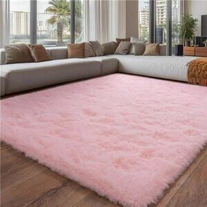 Pink Fluffy Area Rug 5x7 Soft Shaggy Carpet for Living Room Bedroom Kids Room